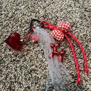 Red and White Heart Keychain with Butterfly Charm